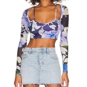 Superdown Benedita Long Sleeve Crop Top | XS | Purple